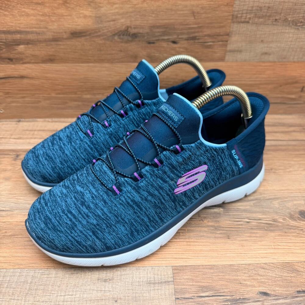 Skechers Womens Size 8 Summits Dazzling Haze Bungee Slip-In Shoes Blue